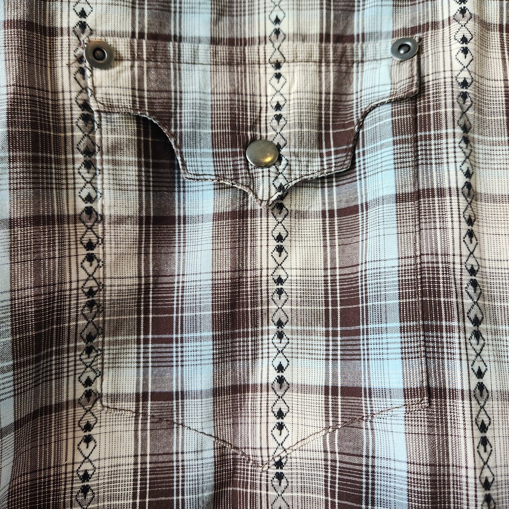 Panhandle Slim Brooks & Dunn Mens Medium Brown Blue Western Button Down Up Shirt - Picture 5 of 11